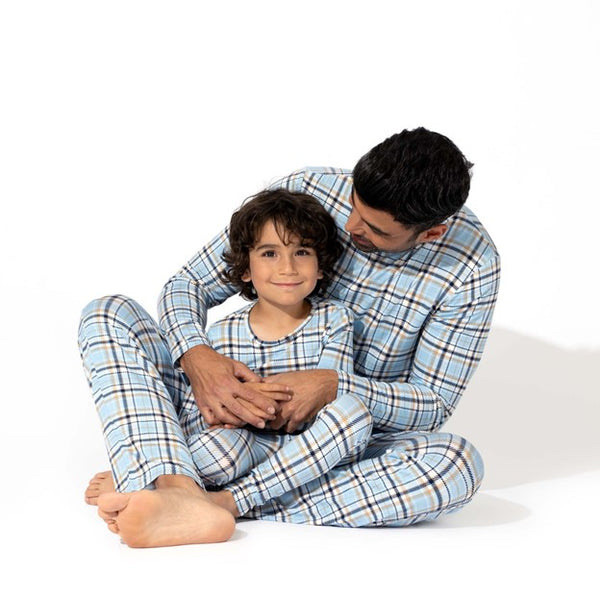 Holiday Plaid Blue Luxuriously Soft Bamboo PJ Set for Men, Women, Kids & Babies