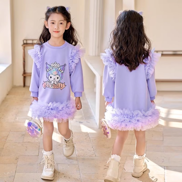 Kuromi Long Sleeve Fancy Ruffle Dress for Girls