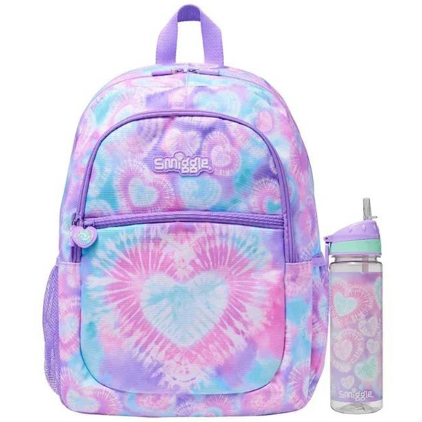 Smiggle Tie Dye Radiance Heart Backpack + Waterbottle Set