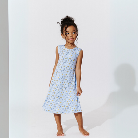 Blue Milk & Cookies Bamboo Girls' Sleeveless Lounge Dress