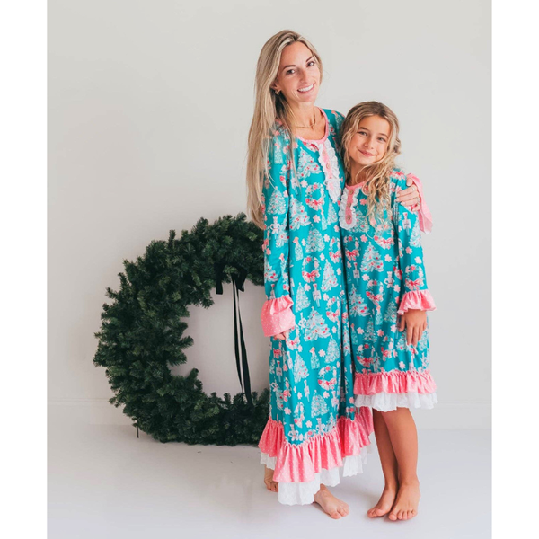 Women's Pink Teal Christmas Holiday Nutcracker Lounge Gown