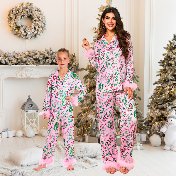 Momma & Me Matching Satin Dreams Pink Holly Pjs for Women & Girls