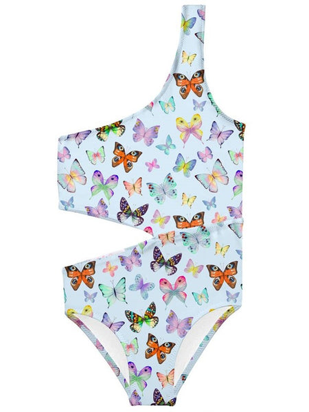 More Butterflies Print Side Cut-Out Swimsuit by STELLA COVE