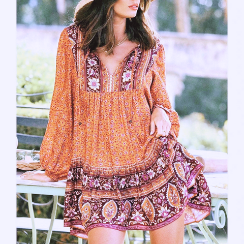 Women's Boho Floral Tie-Front Dress