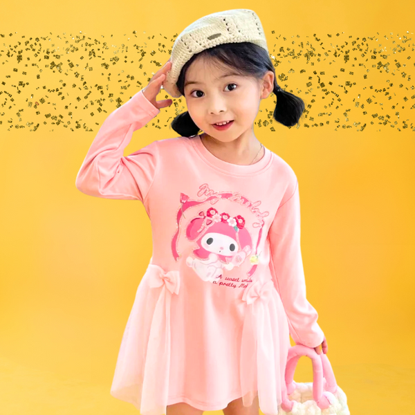 Hello Kitty Friends Cute Glam Dress in Cinnamoroll, Kuromi, or My Melody for Toddler & Little Girls