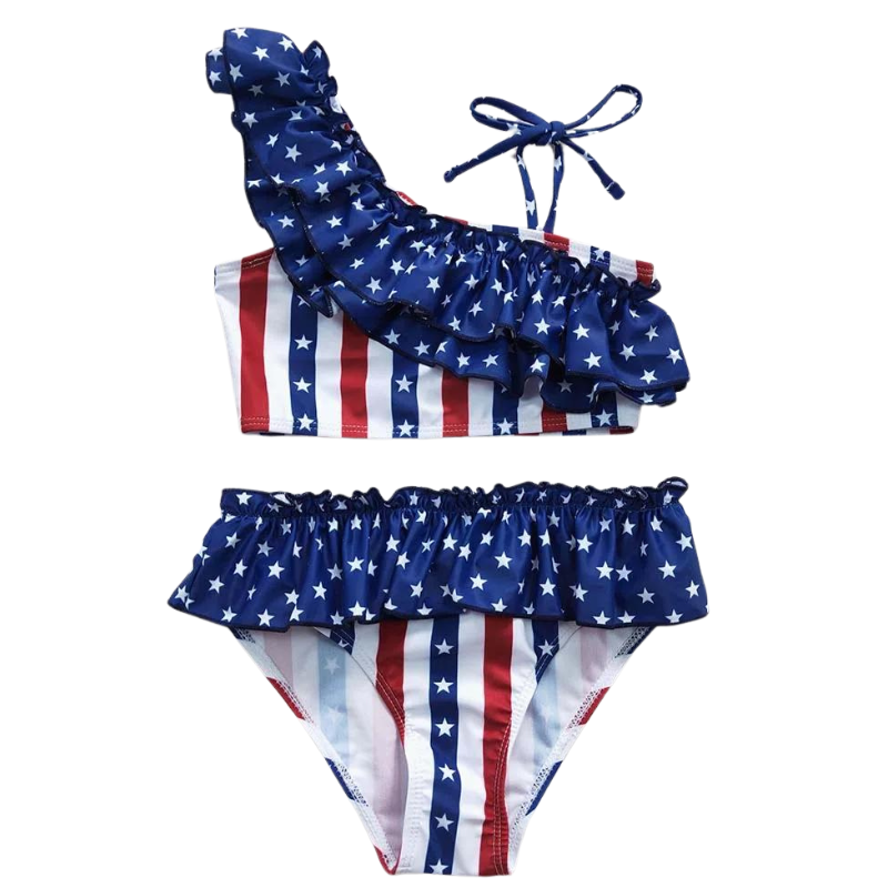 One Shoulder Star Spangled Two Piece for Babies, Girls & Tweens