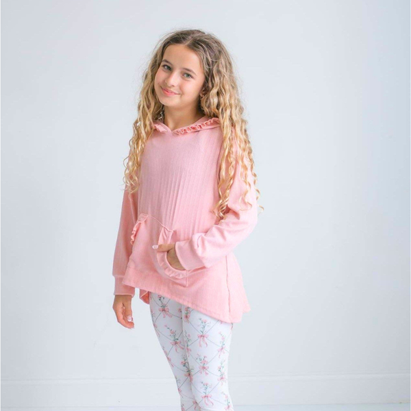 Girls Pink Ruffle Hi Lo Hoodie & Coquette Bow Legging Set