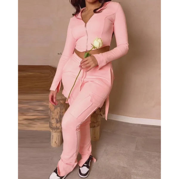 Kasey Crop Jacket and Cargo Pants Lounge Set for Women