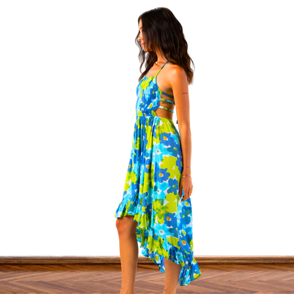 Bellini Midi Dress in Watercolor Dreams Blue