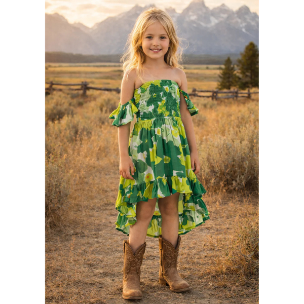 Girls Flower Lover Dress in Watercolor Dreams Green