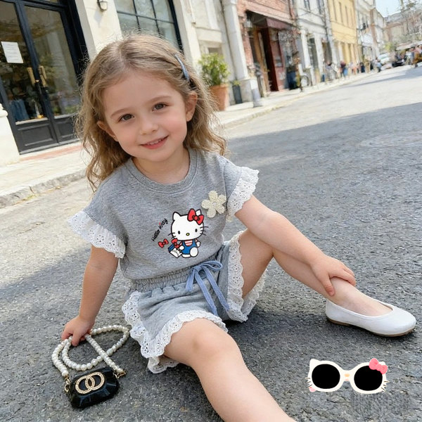 Eyelet Accents Hello Kitty™ Top & Shorts Outfit for Toddlers & Little Girls