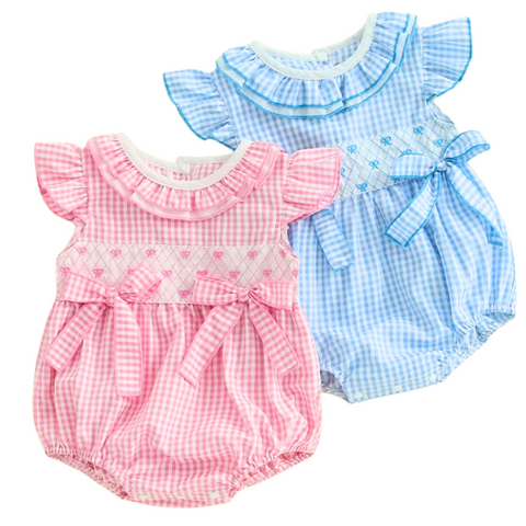 Gingham Girl Flutter Sleeve Romper for Baby Girls