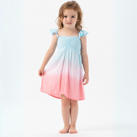 Kids Hollie Dress in Aqua Mauve Rose Ombre