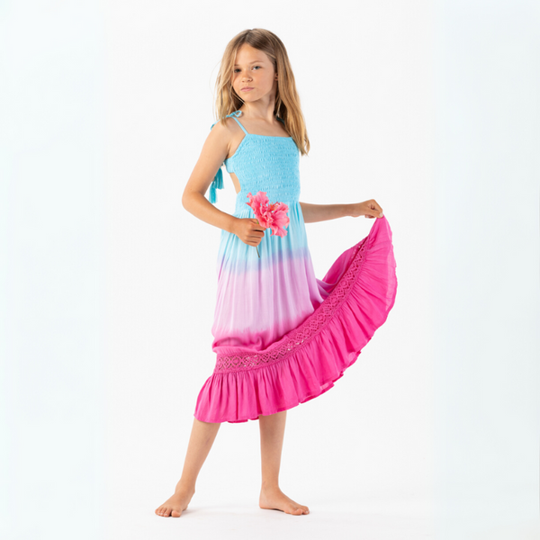 Kids Avalon Dress in Turquoise Violet Ombre