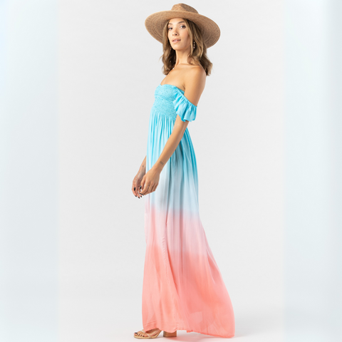 Hollie Maxi Dress in Aqua Salmon Ombre for Women