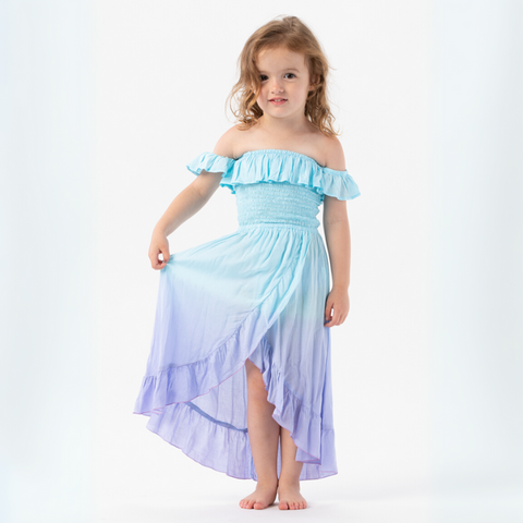 Kids Mackenna Dress in Aqua Lavender Ombre