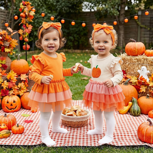 Pumpkin Princess Fall Romper Dress for Baby & Toddler Girls