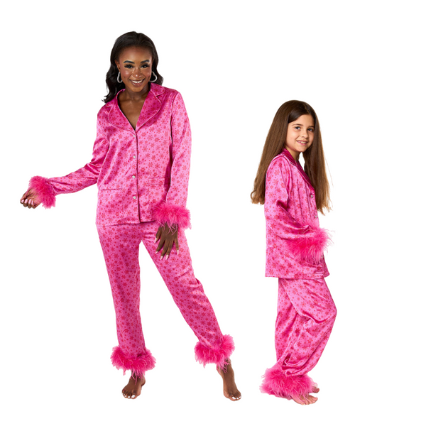 Satin Dreams Pink Snowflakes Holiday Pjs for Women, Girls & Teens