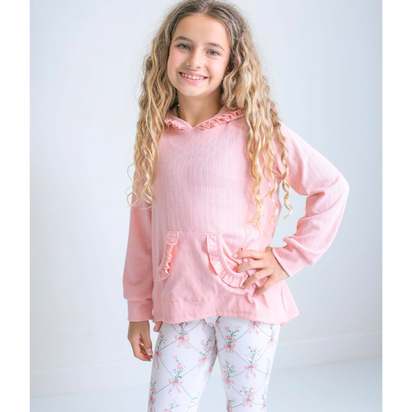 Girls Pink Ruffle Hi Lo Hoodie & Coquette Bow Legging Set