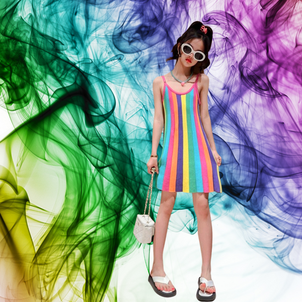 The Rainbow Stripe Knit Bandage Midi Dress for Tween Girls