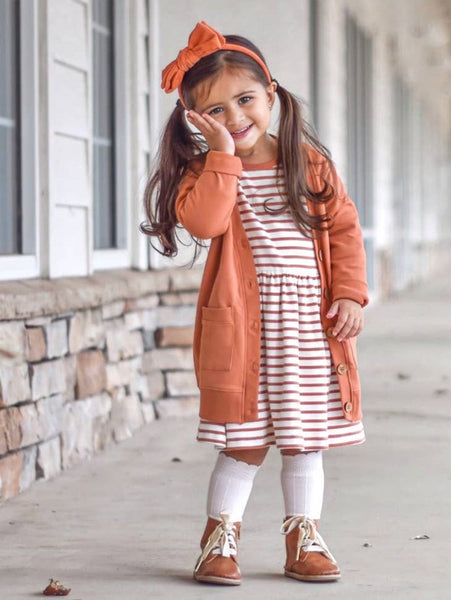 Girls' Button-Front Cardigan in Terracotta
