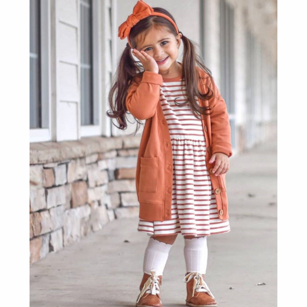 Girls' Button-Front Cardigan in Terracotta