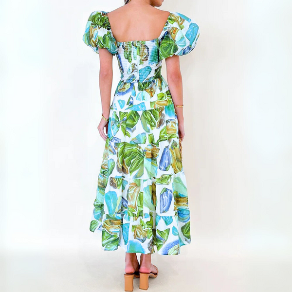 Tulip Petals Water Color Print Off-The-Shoulder Cut-Out Dress for Women & Teens