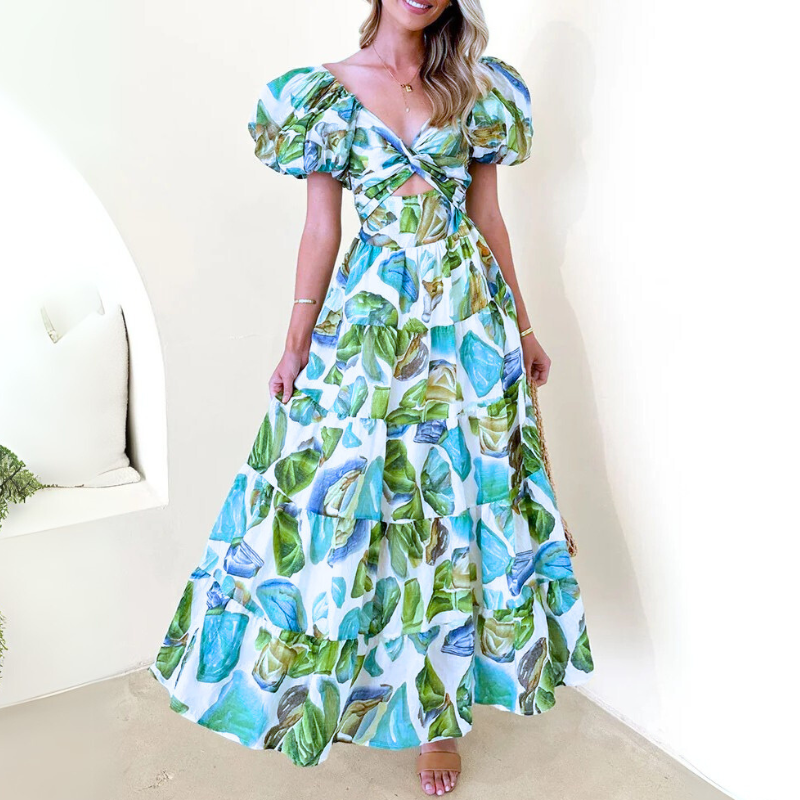 Tulip Petals Water Color Print Off-The-Shoulder Cut-Out Dress for Women & Teens