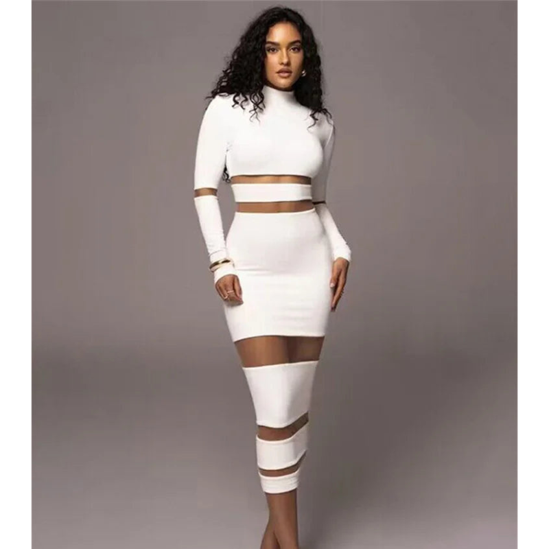 mesh panel dress white Vivica Slim Fit Long Sleeve Knit Mesh Panel Dress – Jadey's Closet