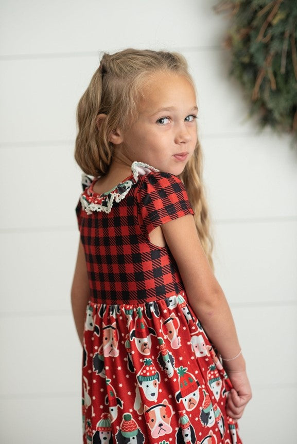 Girls Christmas Holiday Puppy Dog Ruffle Lounge Play Gown