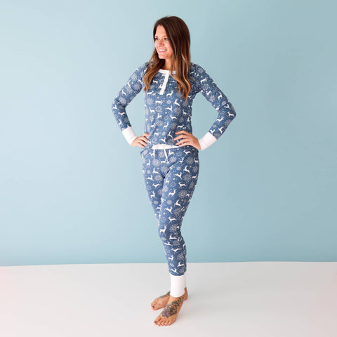 Wanderlust Deer Blue Women's Henley Pajama Set