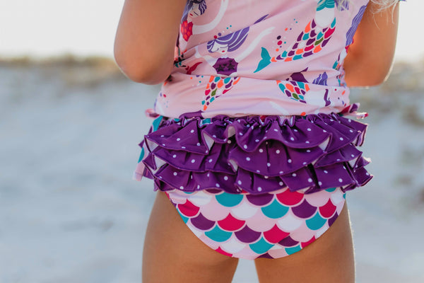 Pink & Purple Mermaid Rash Guard Ruffle Bottom Two-Piece Swimsuit