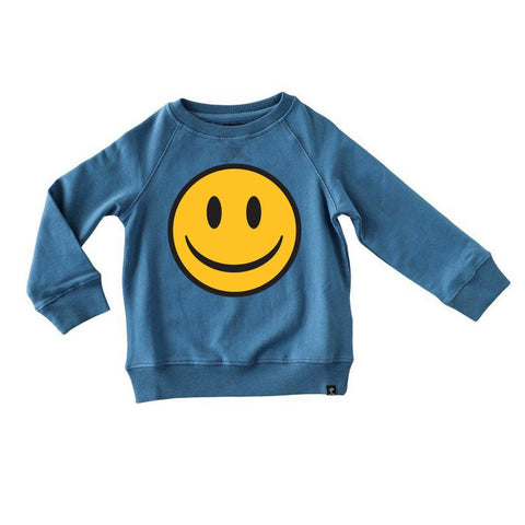 Smiley Face Sweatshirt - Steel Blue