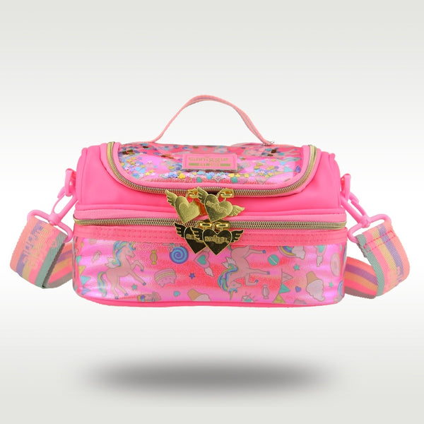 Girls Smiggle Bright Pink and Gold Precious Things Double Decker Lunchbag