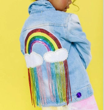 Rainbow Sequins Jean Jacket for Little Girls
