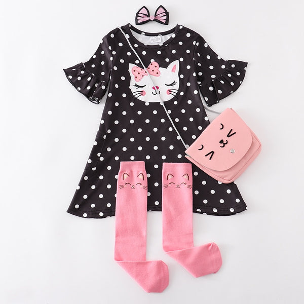 The Kinsley Polka Dot Kitty Dress, Socks and Matching Purse