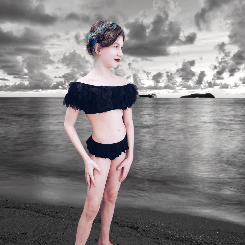 The Wednesday Raven Black Bikini with Petals for Girls by STELLA COVE