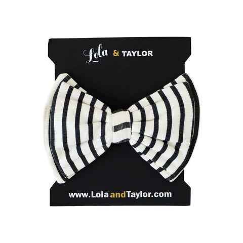 Girls Large Bow Headband - Jet Black Stripe