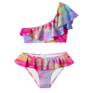 Pink Tie Dye One Shoulder Bikini by Stella Cove
