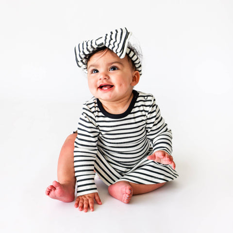 Baby Girls Charlotte Dress - Jet Black Stripe