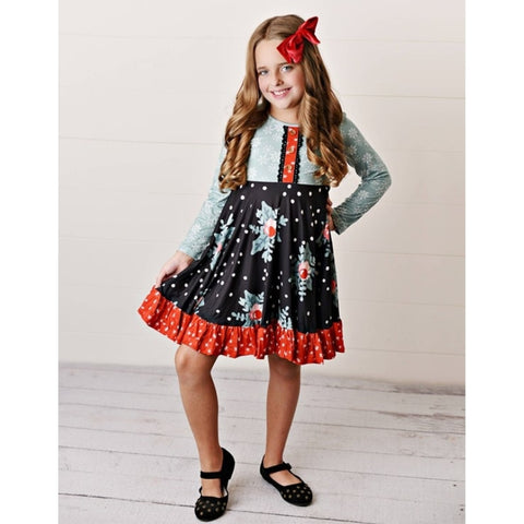 The Bailey Mint & Red Holly Print Ruffle Button Holiday Dress